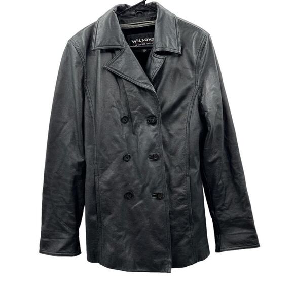 Vintage 90s Wilsons Leather Black Genuine‎ Leather Jacket Coat Size M - Picture 1 of 15